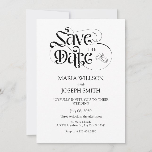 Moderne, minimalistische Hochzeit Save The Date (Vorderseite)