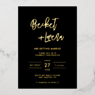 Moderne minimalistische Hochzeit schwarz und gold Folieneinladung
