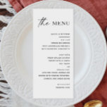 Moderne Minimalistische Hochzeit | Schwarz und Wei Menükarte<br><div class="desc">Set für Ihren Empfang mit diesem minimalistisch-schwarz-weiß-hellen Hochzeitsmenü. Dieses Design besticht durch eine gepflegte,  moderne und elegante Gestaltung und Anzug für klassische,  monochrome oder schwarze Krawatte. Passen Sie Ihre Speisen an und verbinden Sie sie mit der Tischdekoration für einen polierten Look. Ideal für formelle,  moderne oder elegante Themenfeiern.</div>