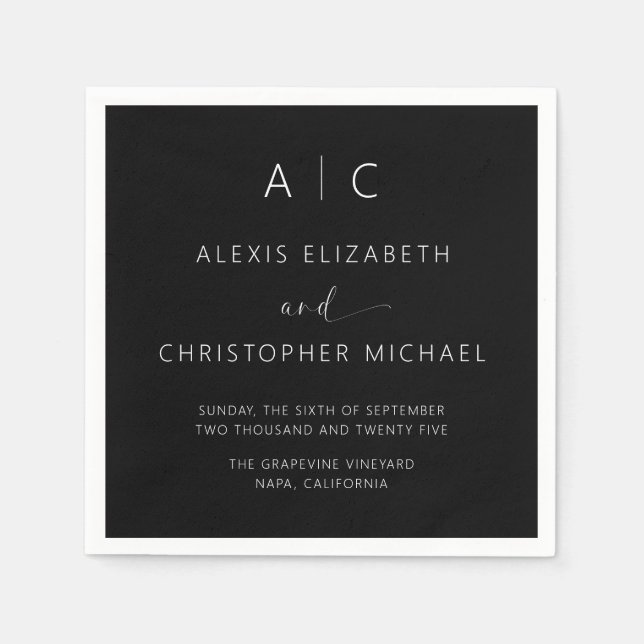 Moderne Minimalistische Hochzeit Serviette (Vorderseite)