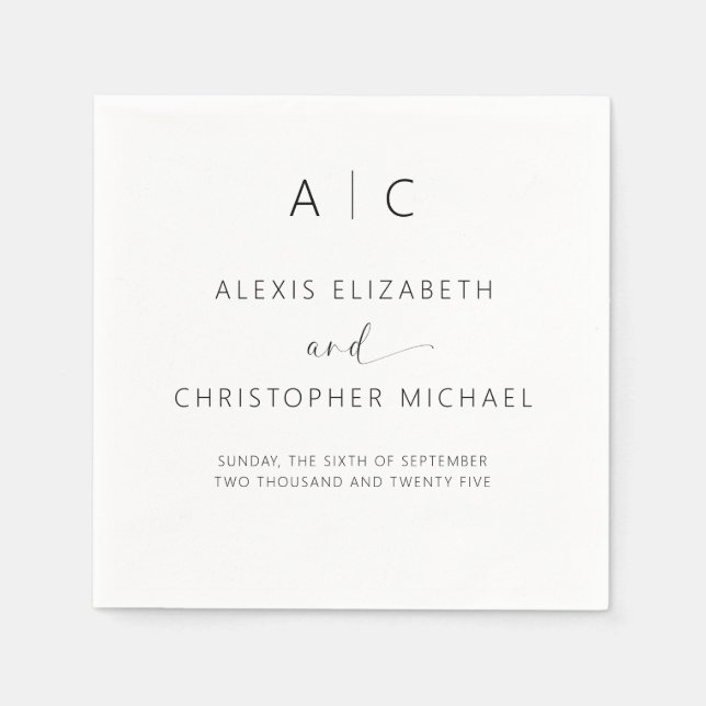 Moderne Minimalistische Hochzeit Serviette (Vorderseite)