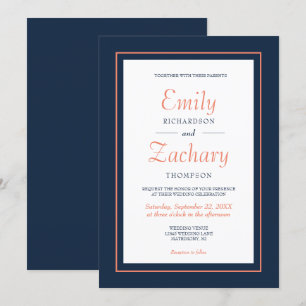 Moderne Minimalistische Hochzeit von Navy Blue und Einladung