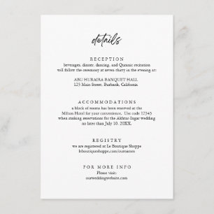 Moderne minimalistische Hochzeitdetails Begleitkarte