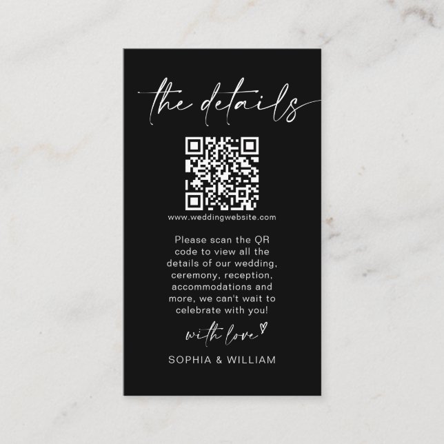 Moderne Minimalistische Hochzeitdetails QR Code Begleitkarte (Vorderseite)