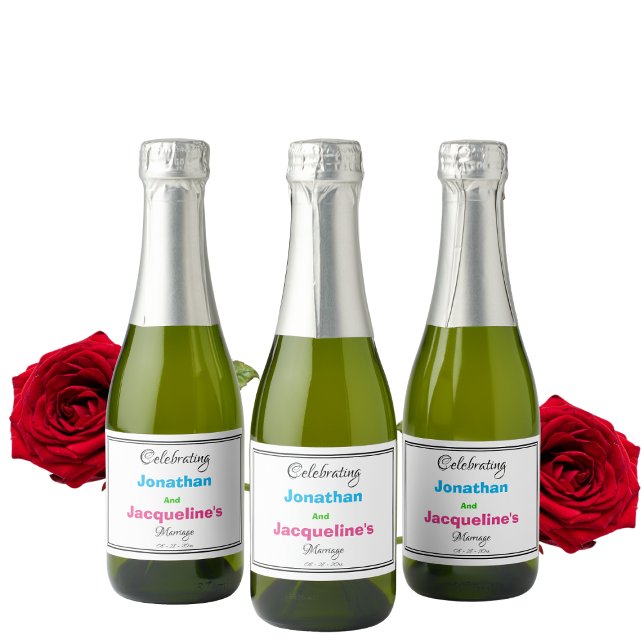 Moderne Minimalistische Hochzeitschrift Mini (For a Modern Minimalist Wedding - Colorful Script Mini Sparkling Wine Labels)