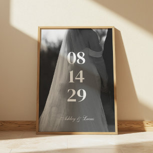 Moderne Minimalistische Hochzeitsdatum Schwarz-Wei Poster