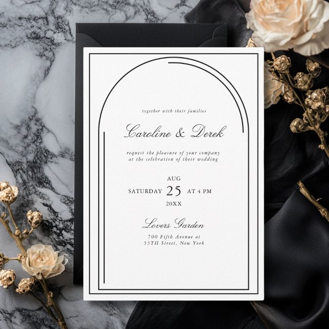 Moderne Minimalistische Hochzeitseinladung | Arch  Einladung (Modern Minimalist Wedding Invitation | Arch Border White + Black Invitation.)