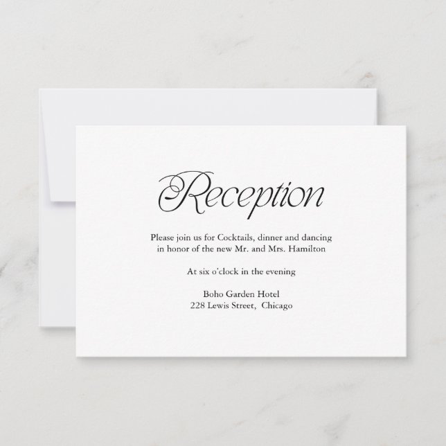 Moderne Minimalistische Hochzeitsempfang-Einlegeka RSVP Karte (Vorderseite)