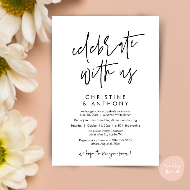 Moderne Minimalistische Hochzeitsempfangs-Dinner Einladung (Modern Minimal Wedding Reception Dinner Lunch Brunch Invitation Card in Black and White)
