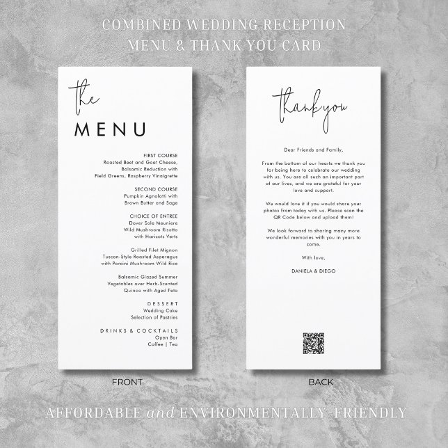 Moderne Minimalistische Hochzeitsempfehlung Danke  Menükarte (Modern. minimalist wedding reception menu & thank you card. Affordable and environmentally-friendly!)