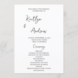 Moderne Minimalistische Hochzeitsfeier, handschrif Programm