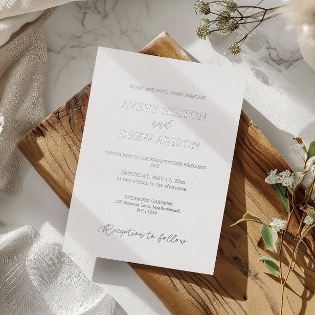 Moderne Minimalistische Hochzeitsfolie Folieneinladung (modern minimalist silver foil wedding card)