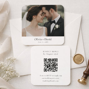 Moderne minimalistische Hochzeitskarte mit QR-Code