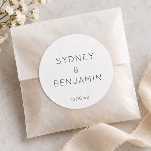 Moderne Minimalistische Hochzeitspaar-Namen Schwar Runder Aufkleber