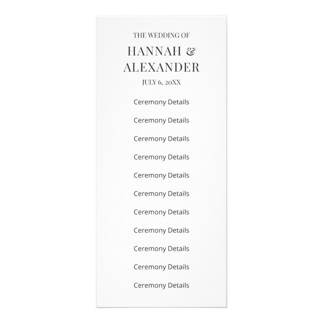 Moderne Minimalistische Hochzeitsprogramm Werbekarte (Vorne)