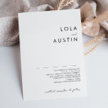 Moderne Minimalistische Hochzeitsskripte Einladung<br><div class="desc">Diese moderne Minimalistische Script-Hochzeitseinladung ist perfekt für Ihre klassische Hochzeit. Das einfache, einzigartige abstrakte Design, begleitet von einem zeitgenössischen minimalistischen Drehbuch und einer Schwarz-Weiß-Farbpalette, verleiht diesem Produkt ein Gefühl von elegantem formalem Luxus und bleibe gleichzeitig simplizistisch, chic bhemian. Behalt es so, wie es ist, oder wähle es aus, um es...</div>