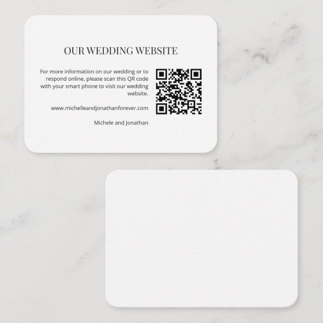 Moderne Minimalistische Hochzeitswebsite QR-Code E Begleitkarte (Vorne/Hinten)