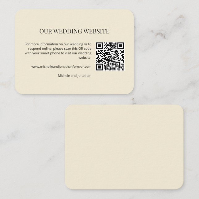 Moderne Minimalistische Hochzeitswebsite QR-Code E Begleitkarte (Vorne/Hinten)