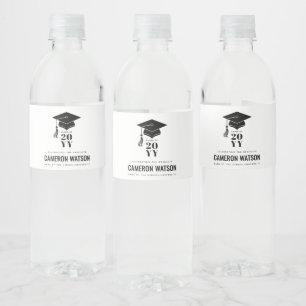 Moderne Minimalistische Hut und Quaste Abschlussfe Wasserflaschenetikett
