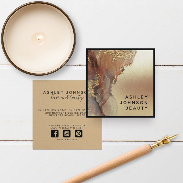 Moderne Minimalistische Imitate Gold Foil Black Quadratische Visitenkarte (Von Creator hochgeladen)