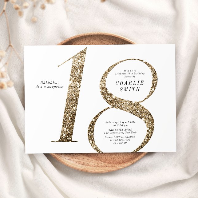 Moderne minimalistische Imitate Gold Glitzer 18. G Einladung (Modern minimalist faux gold glitter 18th birthday invitation)