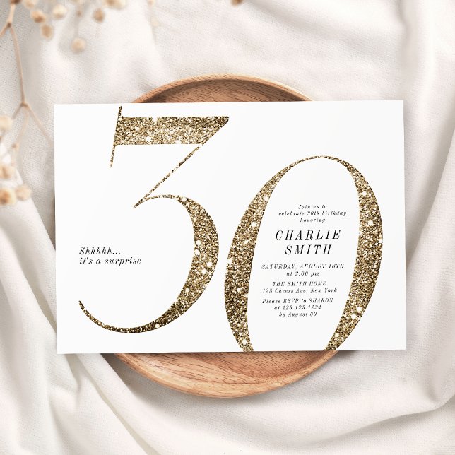 Moderne minimalistische Imitate Gold Glitzer 30. G Einladung (Modern minimalist faux gold glitter 30th birthday invitation)