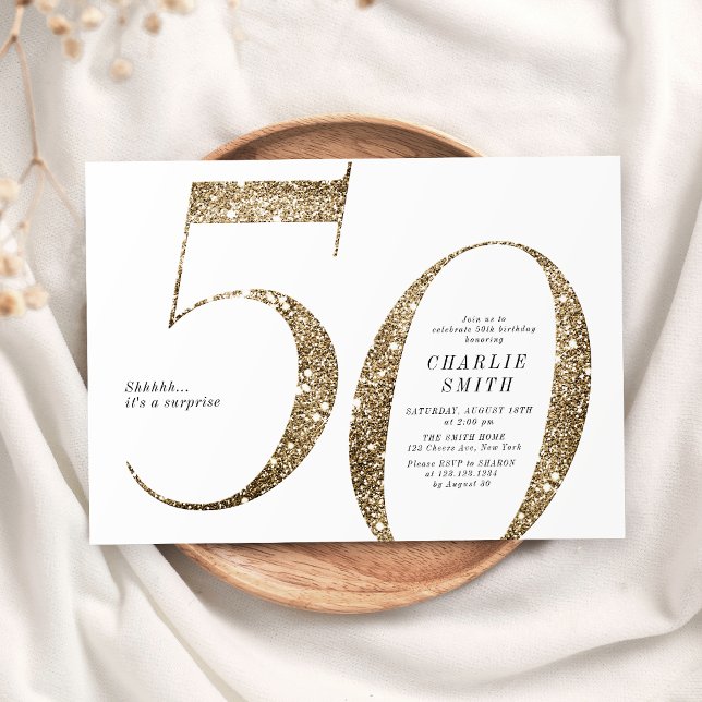 Moderne minimalistische Imitate Gold Glitzer 50. G Einladung (Modern minimalist faux gold glitter 50th birthday invitation)