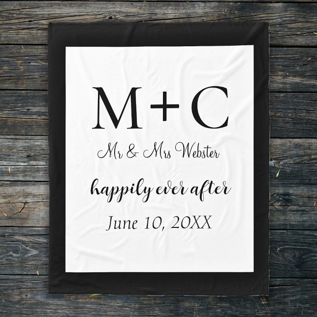 Moderne Minimalistische Initialen Hochzeit Fleecedecke (Modern Minimalist Initials Wedding Fleece Blanket)