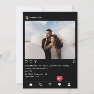 Moderne Minimalistische Instagram Schwarze Hochzei Einladung