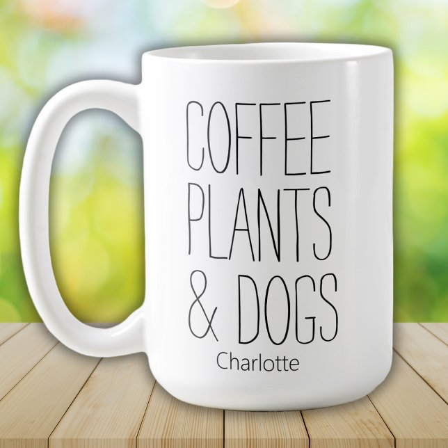 Moderne Minimalistische Kaffee-Pflanze & Hunde Nam Kaffeetasse (Von Creator hochgeladen)