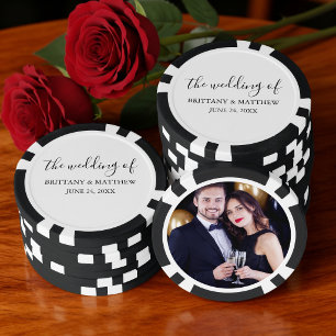 Moderne Minimalistische Kalligrafie Foto-Hochzeit Pokerchips