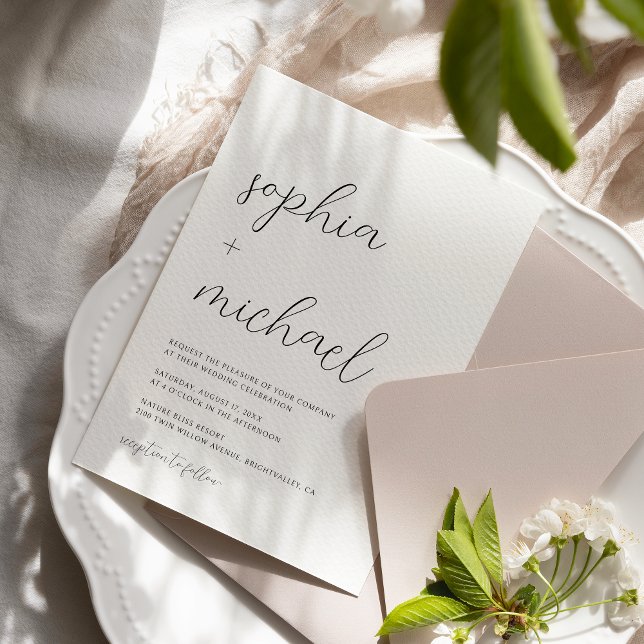 Moderne Minimalistische Kalligrafie Schwarz-weiße  Einladung (Von Creator hochgeladen)