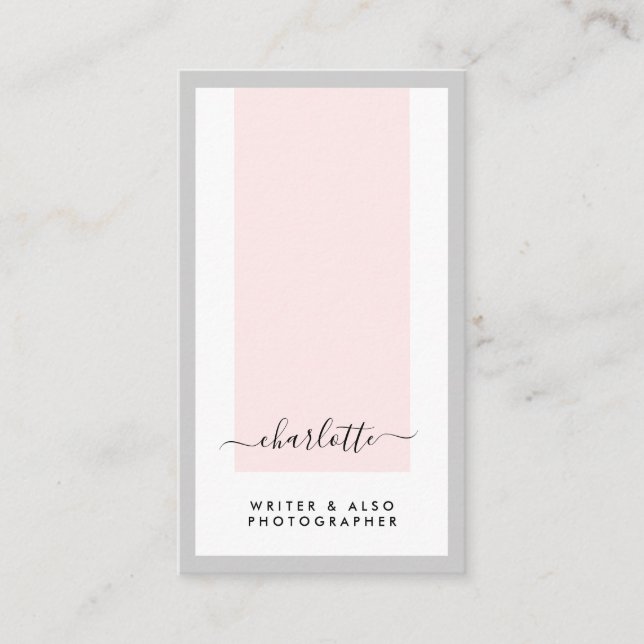 Moderne Minimalistische Kalligraphie Pink & Grau V Visitenkarte (Vorderseite)