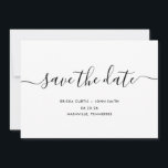Moderne Minimalistische Kalligraphie Save The Date<br><div class="desc">Eine moderne,  aber lässige Hochzeit speichern das Datum lädt in einem schwarzen kalligrafischen und sans serif Schriftart. Sie können Ihr Foto hinten platzieren.</div>