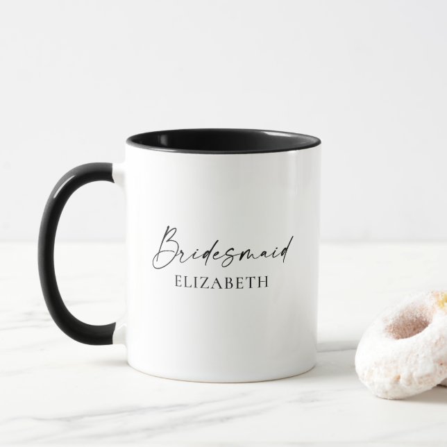 Moderne Minimalistische Kalligraphie Tinte Bridesm Tasse (Mit Donut)