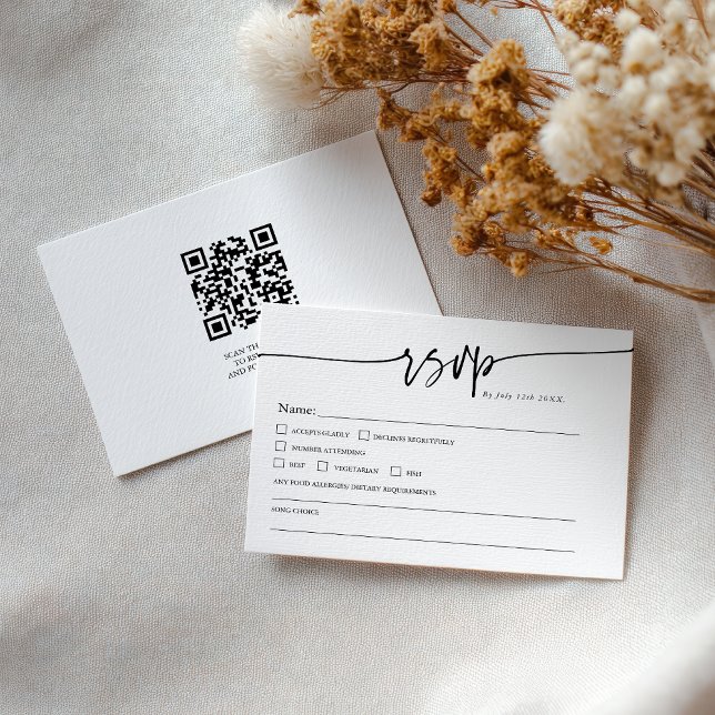 Moderne minimalistische klassische QR-Code-Boho-Ho RSVP Karte (Modern Minimalist Classic QR code Boho Wedding RSVP Card)