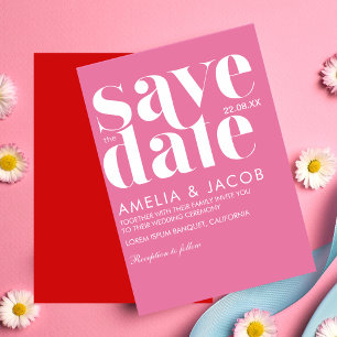 Moderne minimalistische knallige hellrosa und rote save the date