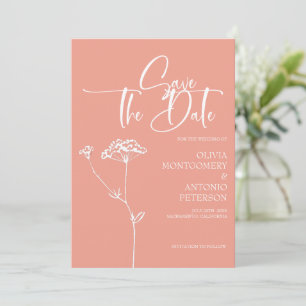 Moderne Minimalistische Korallenpfirsichhochzeit Save The Date