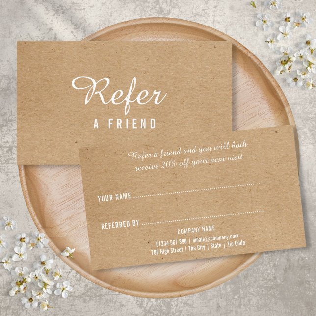 Moderne Minimalistische Kraft Beruflich Empfehlungskarte (Modern Minimalist Kraft Professional Referral Card)