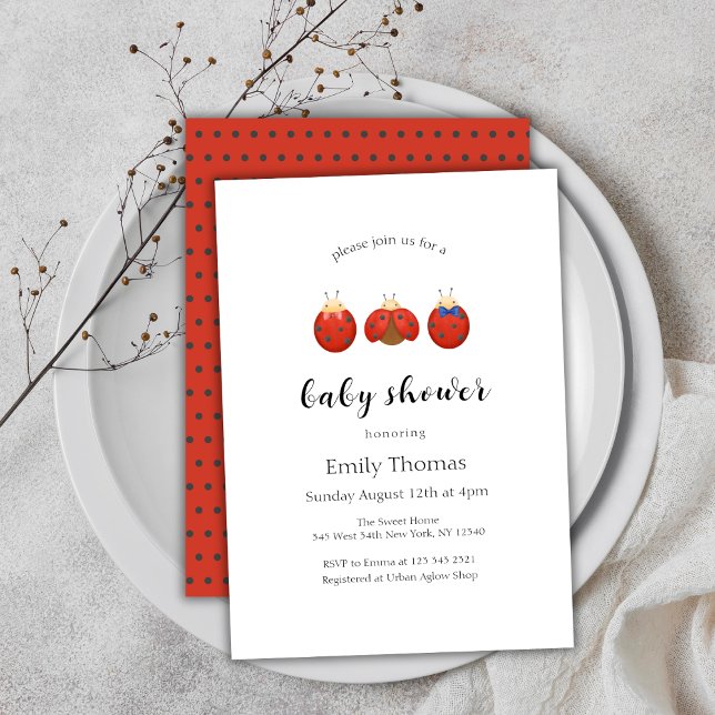 Moderne Minimalistische Ladybug-Kinderdusche Einladung (Modern Minimalist Ladybug Family Baby Shower Invitation)