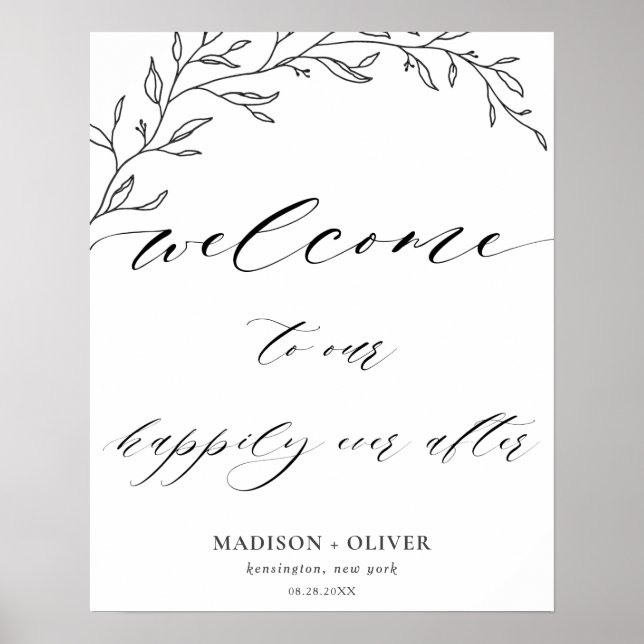 Moderne Minimalistische Laurel Branch Wedding Welc Poster (Vorne)