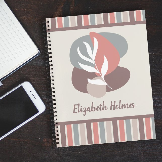 Moderne Minimalistische Leaf Streifen boho Farbpal Notizbuch (Von Creator hochgeladen)