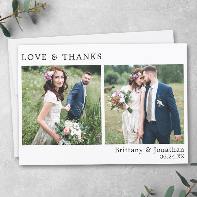 Moderne Minimalistische Liebe und Dank Hochzeit 2  Dankeskarte (Customize to change your personalized text size or text style.)