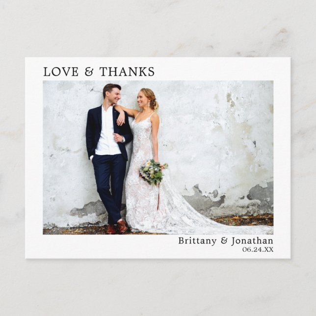 Moderne Minimalistische Liebe und Dank Hochzeit Postkarte (Vorderseite)