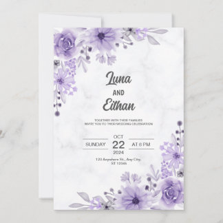 Moderne Minimalistische Lila Blumenhochzeit Einladung
