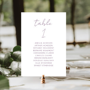 Moderne Minimalistische Lila-Schrift Hochzeit Tischnummer