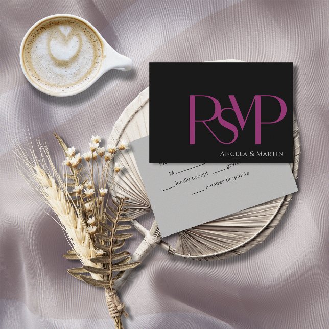 Moderne, Minimalistische Magenta Black RSVP Card (Von Creator hochgeladen)