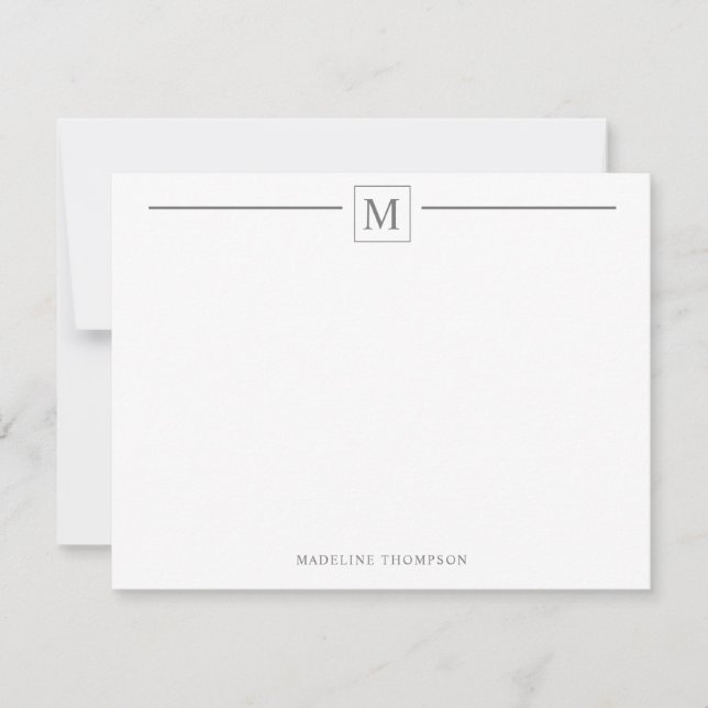 Moderne Minimalistische Magenta Monogram Line Note Mitteilungskarte (Vorderseite)