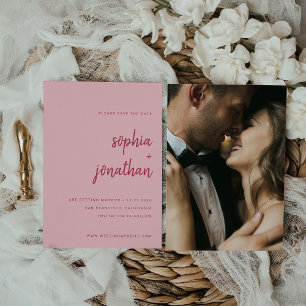 Moderne Minimalistische Magenta und Rosa Foto zu Save The Date