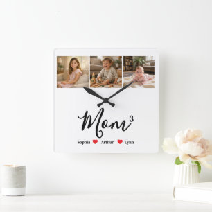 Moderne Minimalistische Mama Personalisiertes Foto Quadratische Wanduhr
